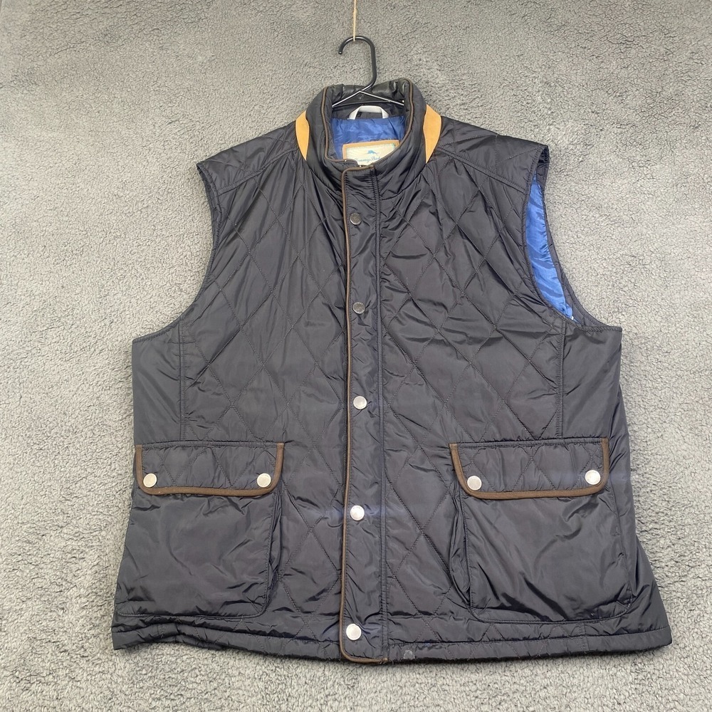 Tommy Bahama Men XXL 2XL Polyester Quilted Snap Button Zip Pocket Vacation Vest